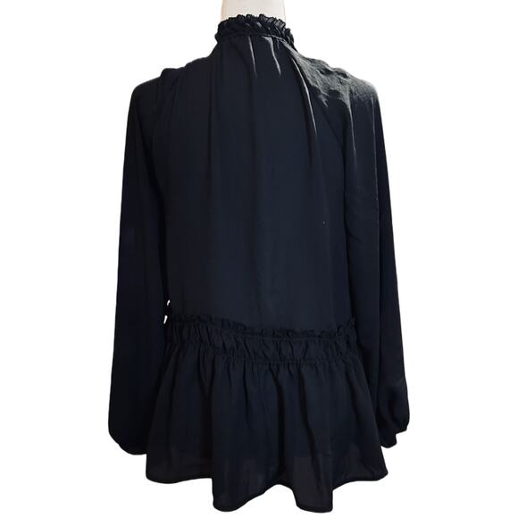 LOFT Black Long Sleeve Smocked Tie Neck Peplum Blouse, Size XS, NWOT - Picture 2 of 3